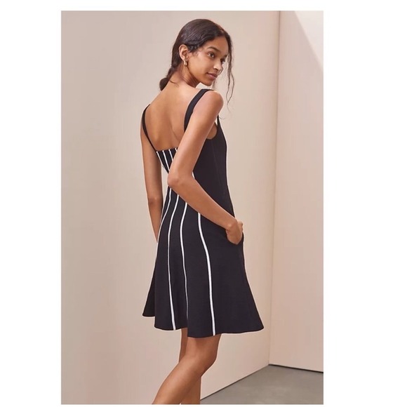 NWT Anthropologie Maeve Sweetheart Mini Dres, Black with White Stripes, Size 8 - Picture 3 of 12